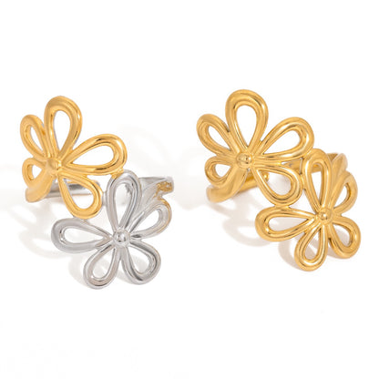 18K Gold and Silver Two Tone Floral Kiss Flower Wrap Around Ring