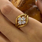 18K Gold Goddess Glow Four Leaf Clover Stacking Rings Set