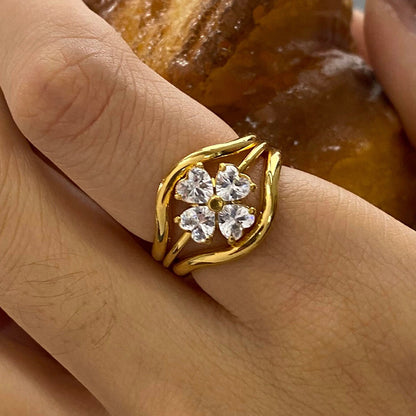 18K Gold Goddess Glow Four Leaf Clover Stacking Rings Set