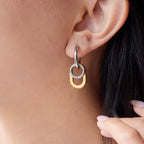 18K Gold and Silver Two Tone Trinity Small Hoop Dangle Huggie Earrings
