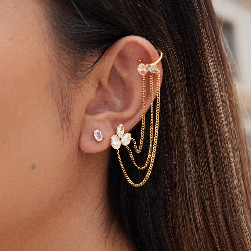 18K Gold Cascade Chain Ear Cuff