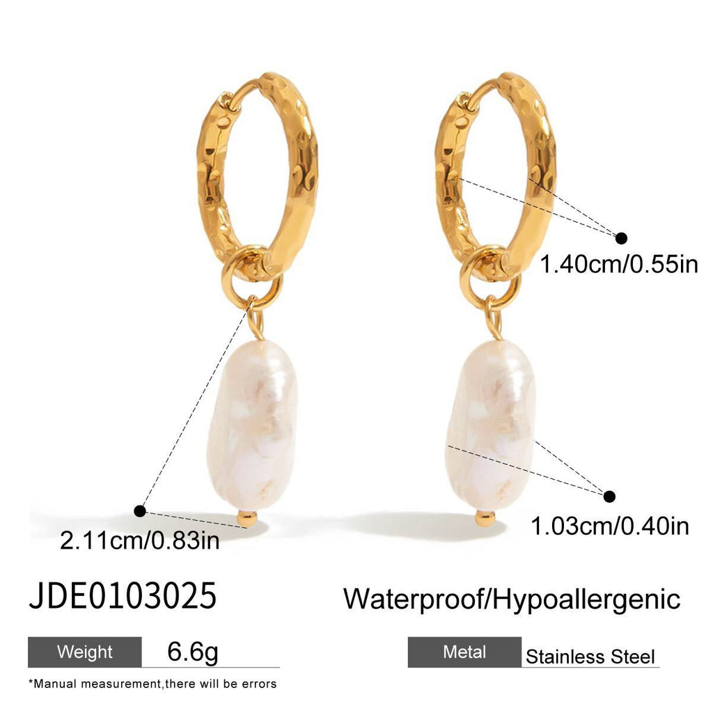 18K Gold Moonlit Elegant Pearl Huggie Earrings Ear Cuffs Studs Set