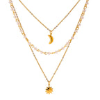 18K Gold Sun And Moon Dainty Chain Layered Necklace