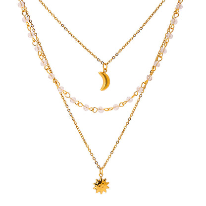 18K Gold Sun And Moon Dainty Chain Layered Necklace