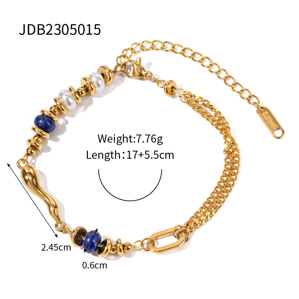 18K Gold Elegant Harmony Pearl Paperclip Chain Bracelet Stack