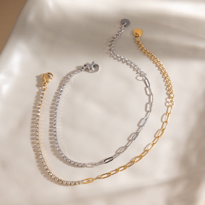 18K Gold and Silver Subtle Spark Paperclip Dainty Tennis Chain Bracelet