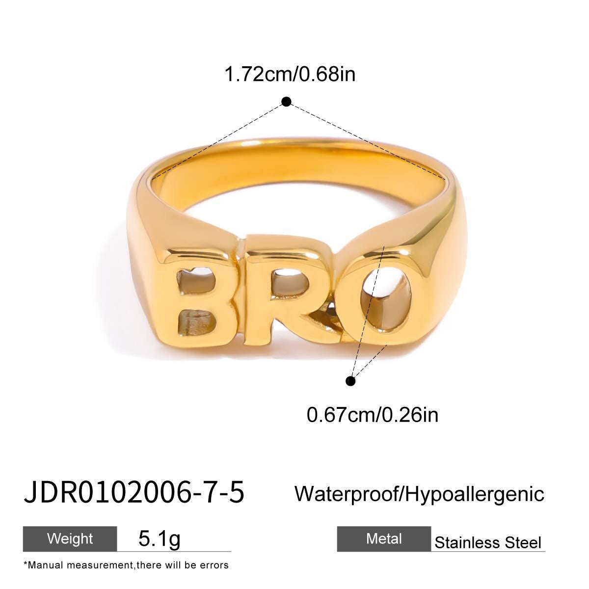 18K Gold MOM DAD BRO Letter Stacking Ring