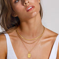18K Gold Starburst Pendant Herringbong Snake Rope Chain Layered Necklace