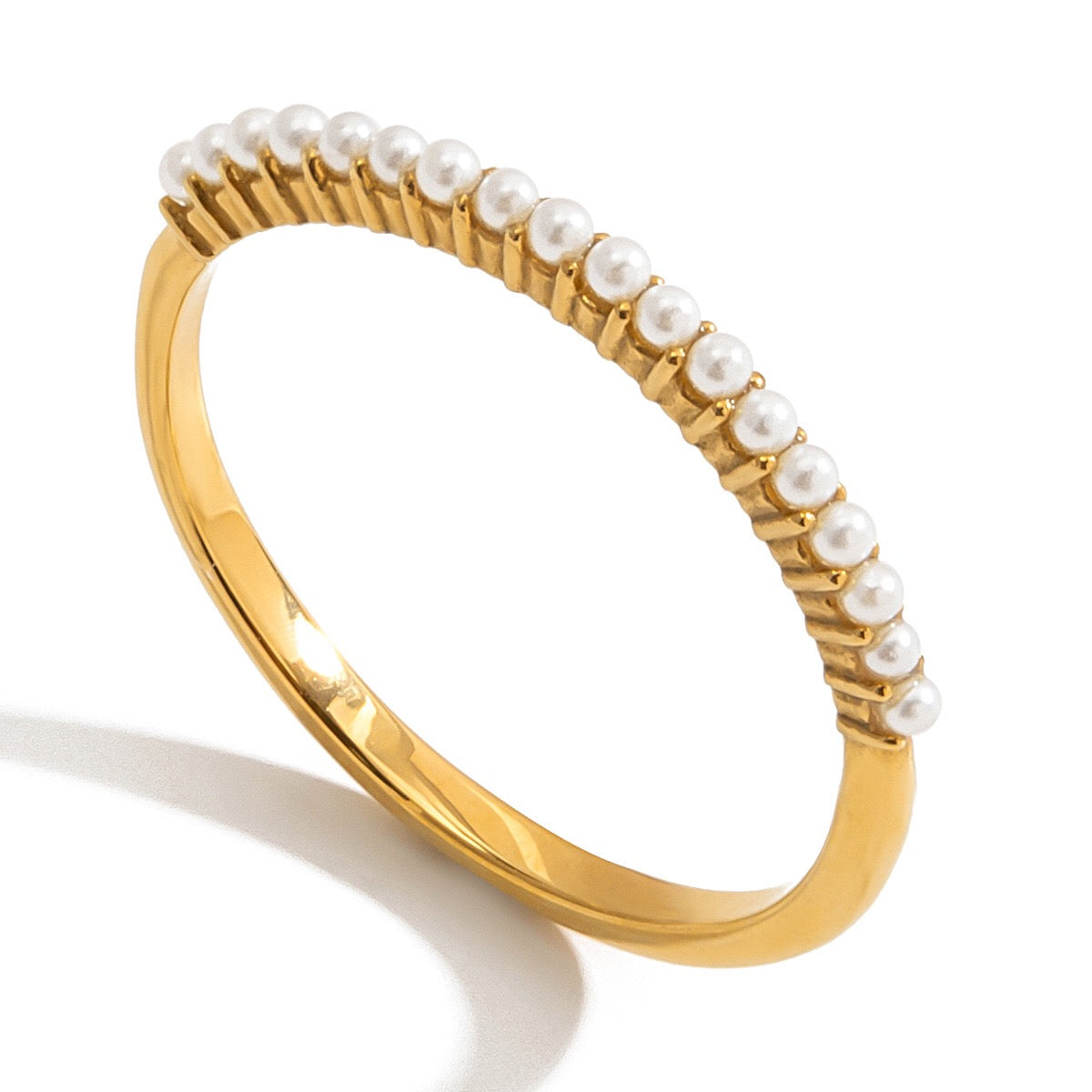18K Gold Pearl Evermore Dainty Eternity Stacking Ring