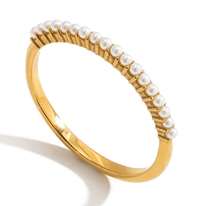18K Gold Pearl Evermore Dainty Eternity Stacking Ring