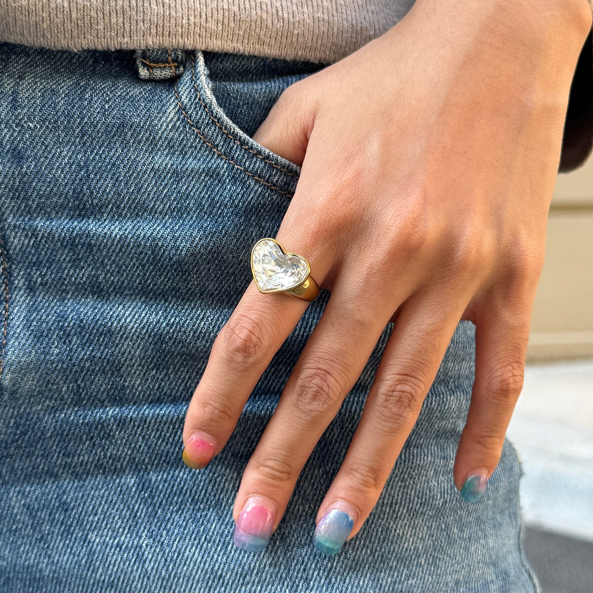 18K Gold Glam Romance Pink Heart Statement Ring