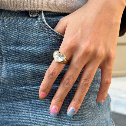 18K Gold Glam Romance Pink Heart Statement Ring