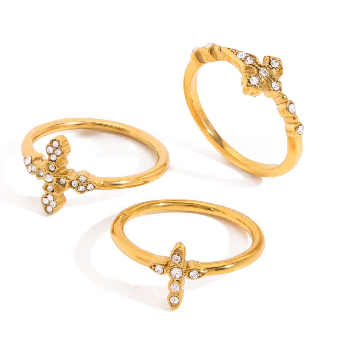 18K Gold Grace Cross Pave Stacking Rings