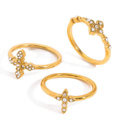 18K Gold Grace Cross Pave Stacking Rings