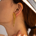 18K Gold Heart Chain Drop Dangle Earrings