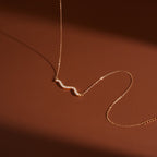 18K Gold Ocean Sway Pave Wave Dainty Pendant Necklace