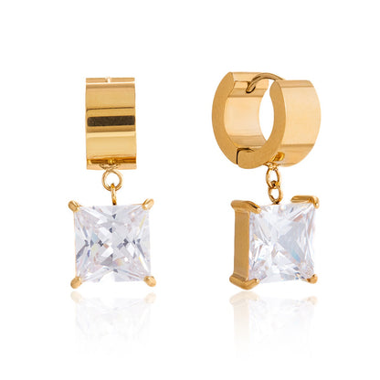 18K Gold Diamond Drip Small Hoop Dangle Huggie Earrings
