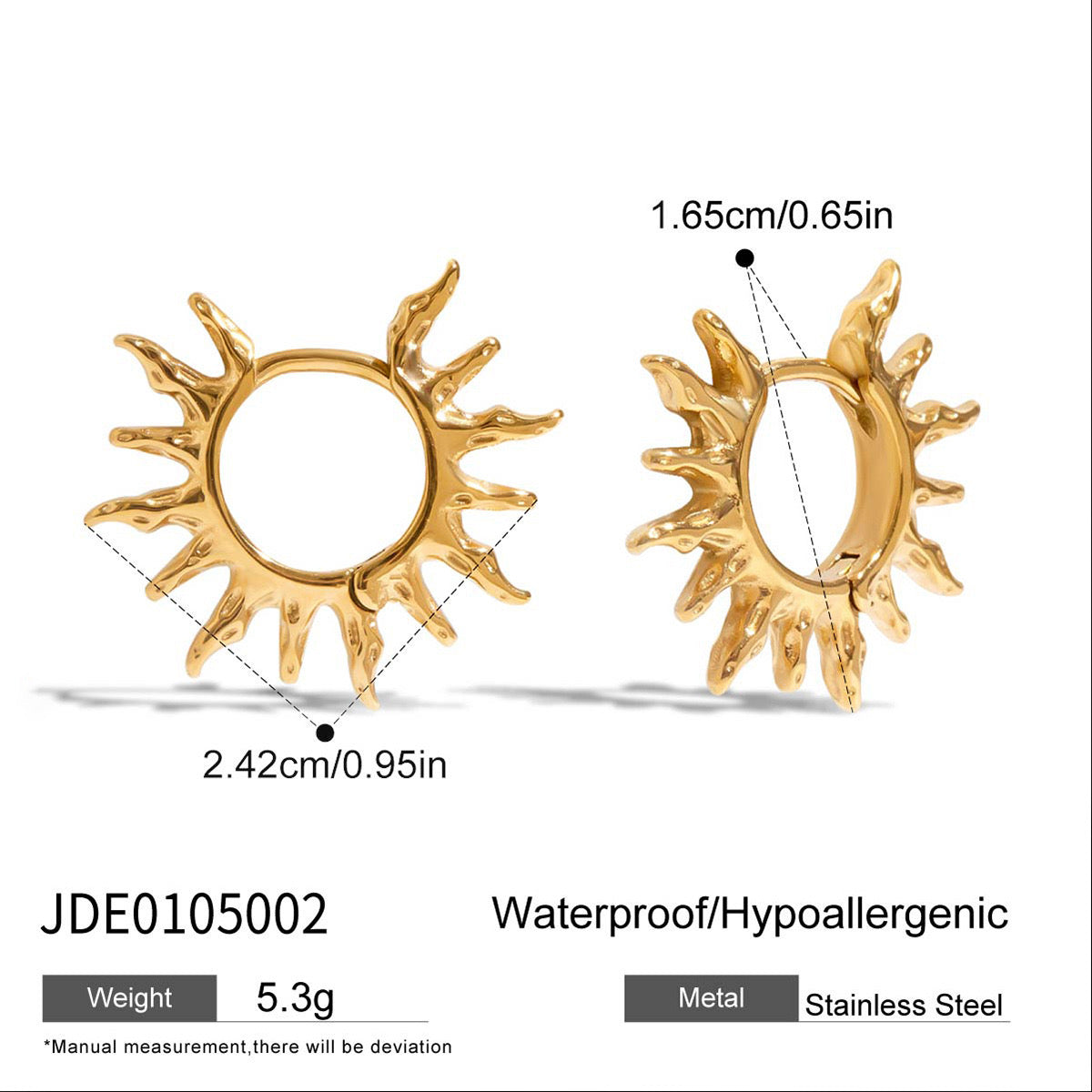18K Gold Bright Sun Statement Huggie Earrings
