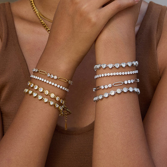 18K Gold Bejeweled Desire Heart Tennis Bracelet Stack