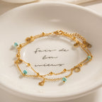18K Gold Seabreeze Shell Double Chain Dainty Anklet