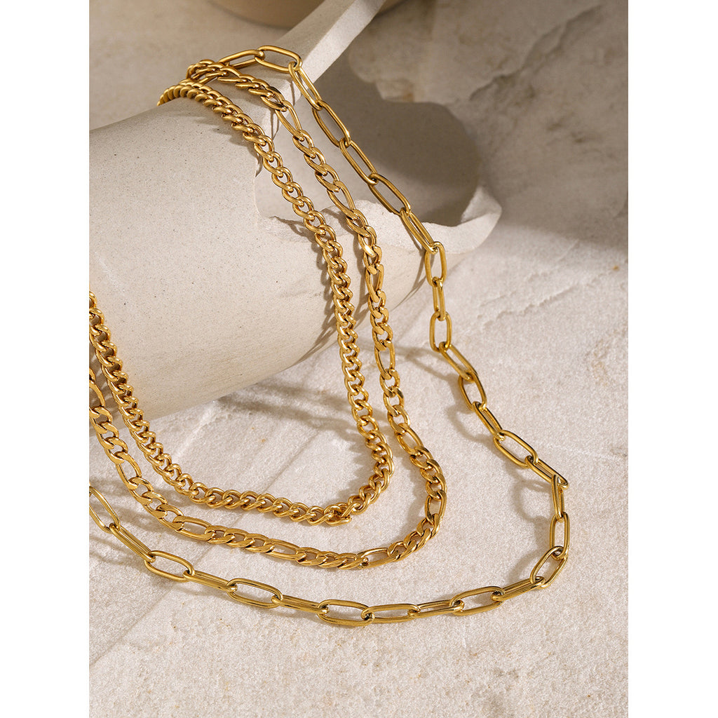 18K Gold Paperclip Chain Cuban Link Layered Necklace Set