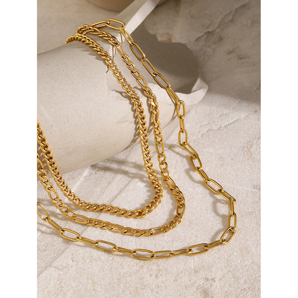18K Gold Paperclip Chain Cuban Link Layered Necklace Set