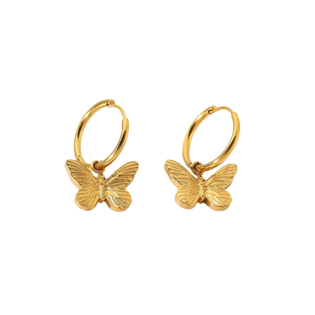 18K Gold Butterfly Small Hoop Huggie Earrings with Charm