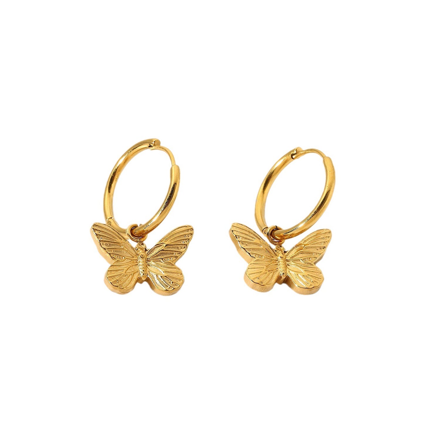 18K Gold Butterfly Small Hoop Huggie Earrings with Charm