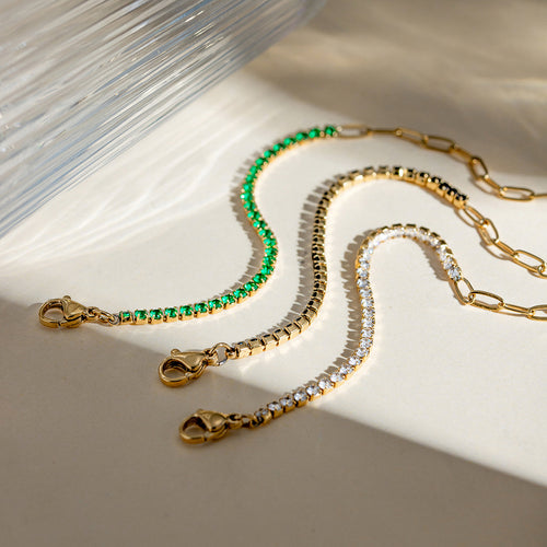 18K Gold Bling Tennis Paperclip Chain Bracelet