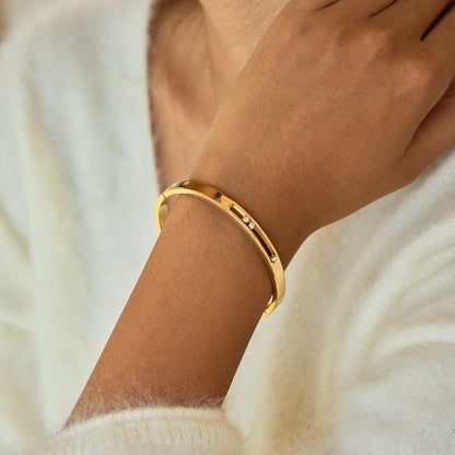 18K Gold Legacy Tennis Paper Clip Chain Emerald Eternity Bangle Bracelet Stack