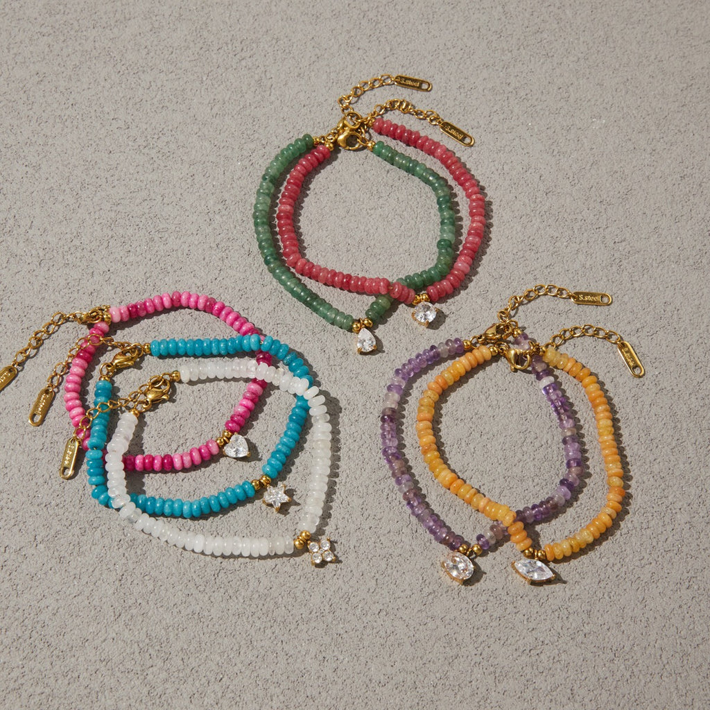 18K Gold Summer Carnival Color Beaded Charm Bracelet