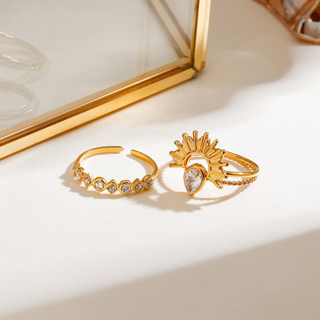 18K Gold Rising Sun Stacking Rings Set
