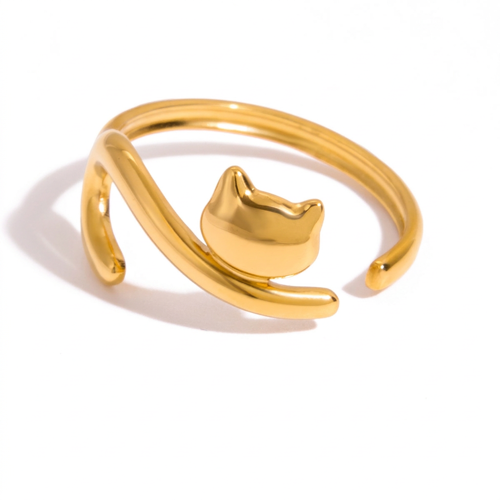 18K Gold Pet Lovers Cat and Dog Stacking Ring