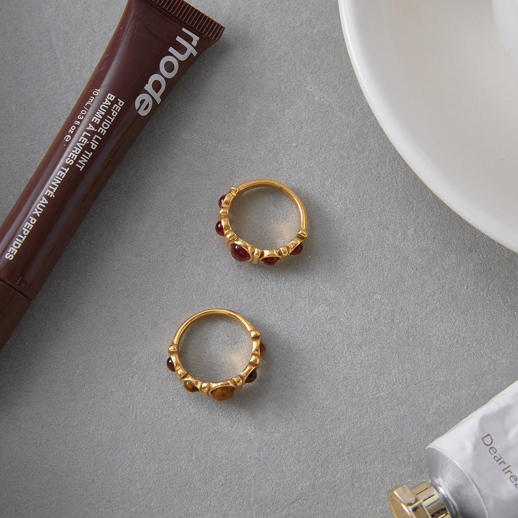 18K Gold Royal Tiger Eye Gemstone Stacking Ring