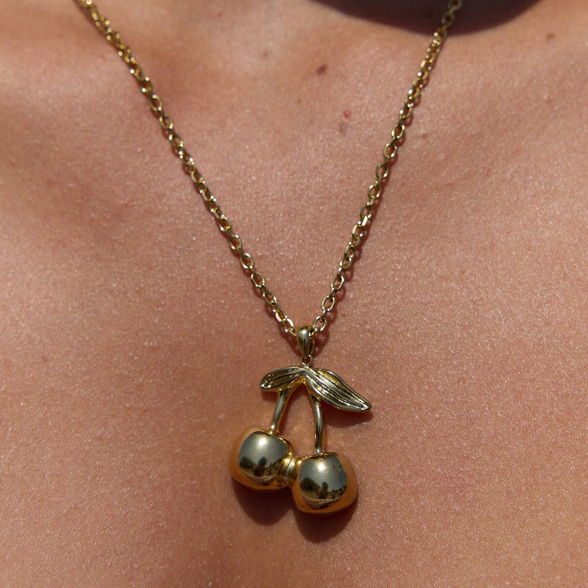 18K Gold Cherry Crush Pendant Cute Necklace