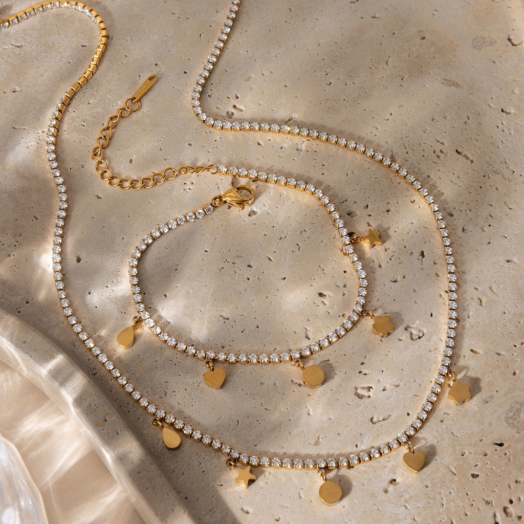 18K Gold Dream Girl Star Heart Tennis Chain Bracelet