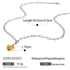 18K Gold Two Tone Paperclip Chain Puffy Heart Pendant Necklace