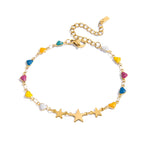 18K Gold Stars Align Dainty Chain Colorful Hearts Bracelet Stack
