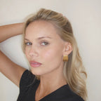 18K Gold Trendy Ribbed Plate Stud Earrings
