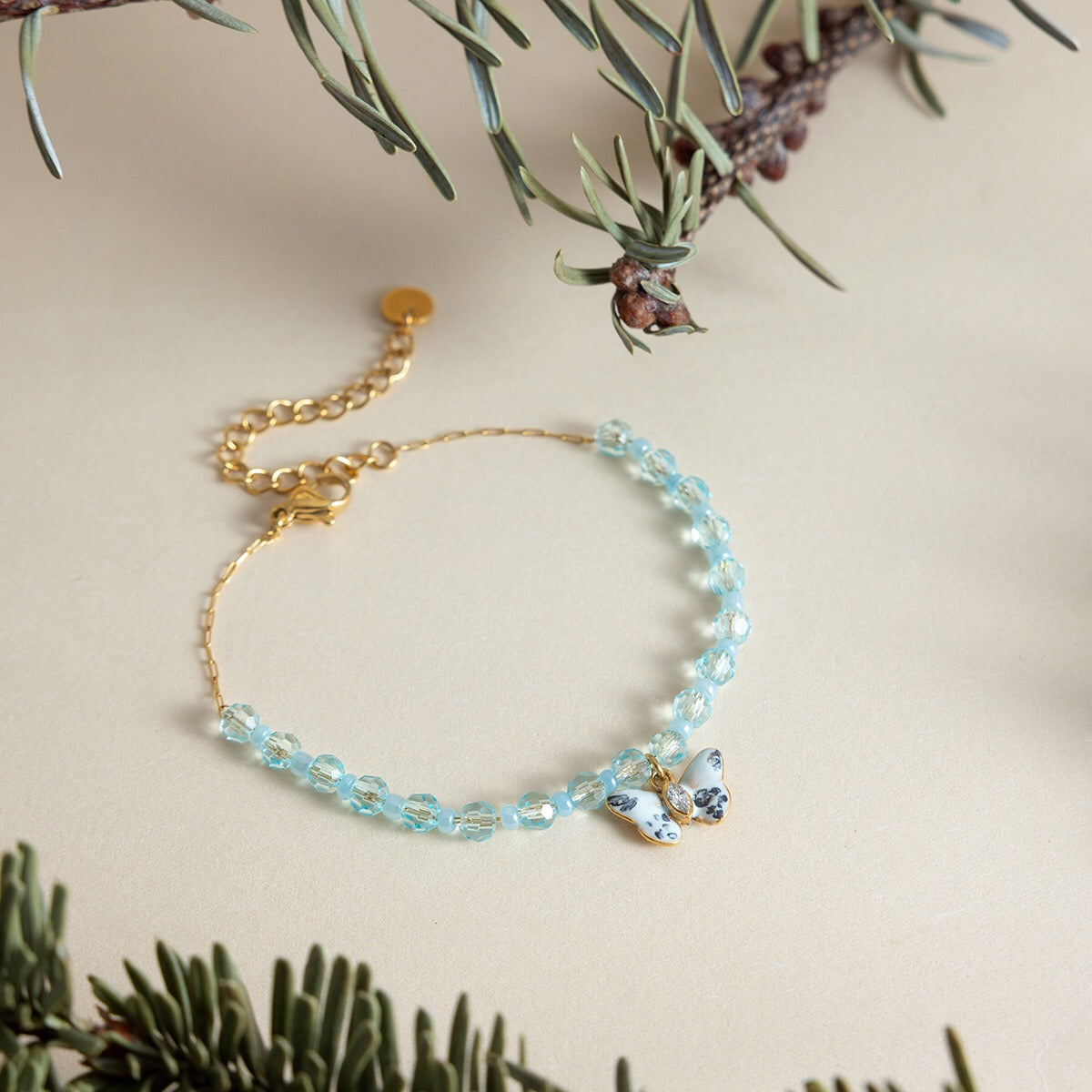 18K Gold Enchanted Garden Flower Dragonfly Butterfly Dainty Bracelet