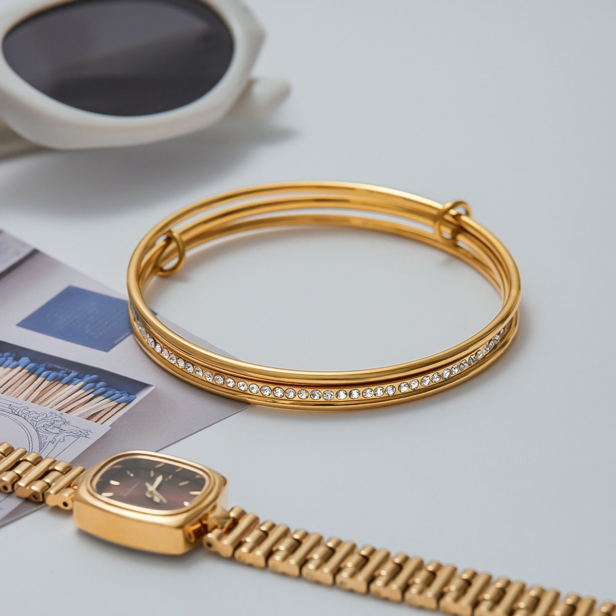 18K Gold and Silver Two Tone Spinelli Slim Bangle Bracelets Stack