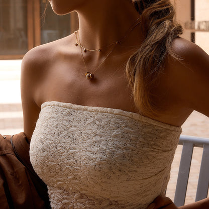 18K Gold Glitter Babe Dainty Ring Long Pendant Necklace
