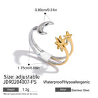 18K Gold Star and Moon Two Tone Silver Ring