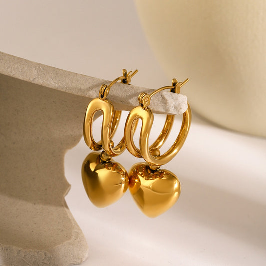 18K Gold Heartbreaker Sliding Heart Dangle Hoop Earrings