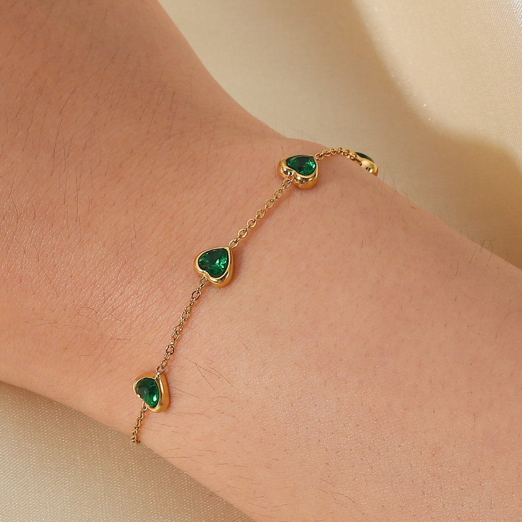 18K Gold Emerald Hearts Bracelet