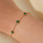 18K Gold Emerald Hearts Bracelet