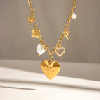 18K Gold Heart Pearl Charm Bracelet