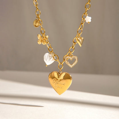 18K Gold Heart Pearl Charm Bracelet