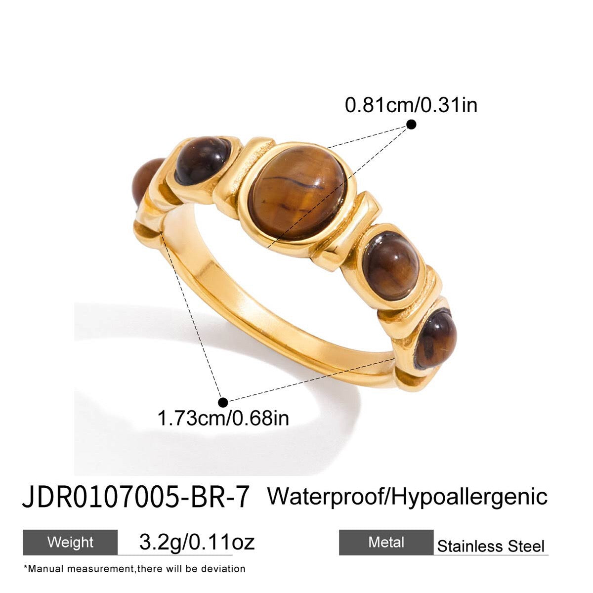 18K Gold Royal Tiger Eye Gemstone Stacking Ring