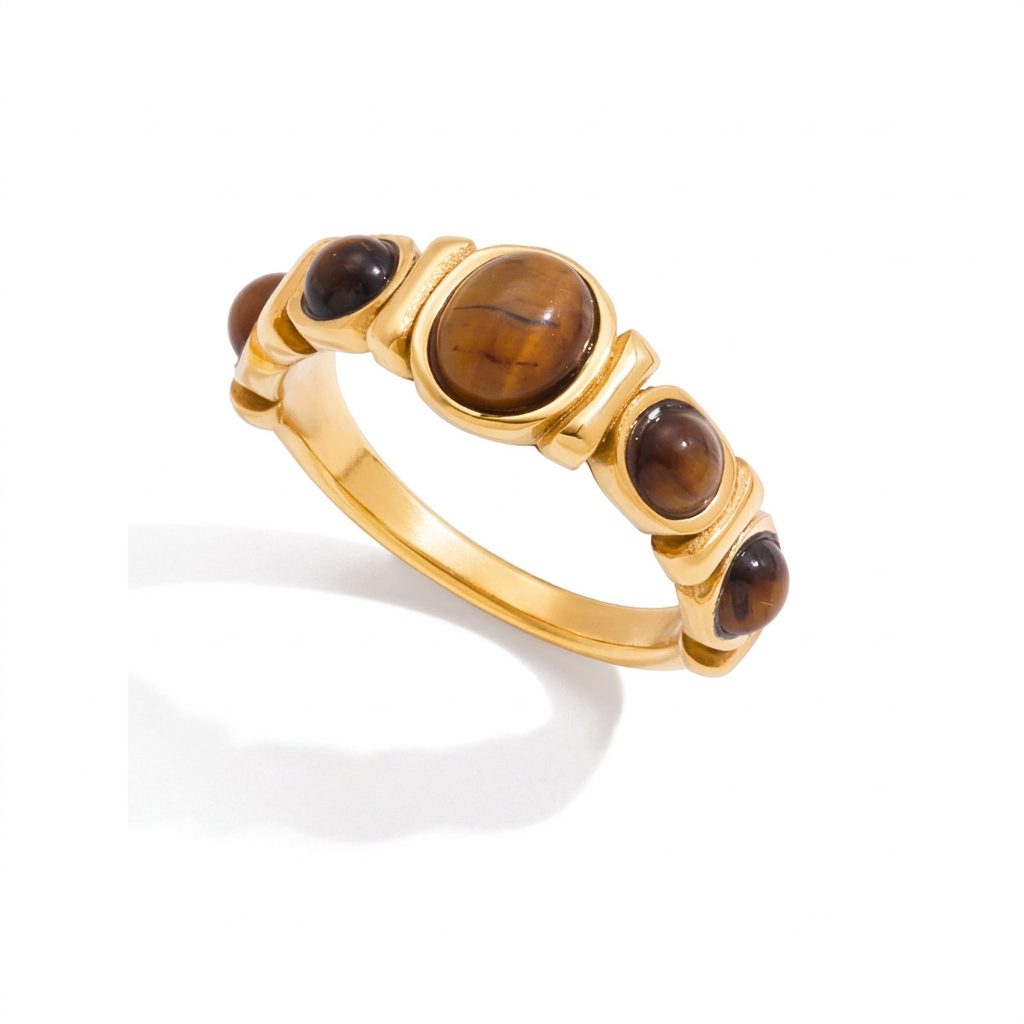 18K Gold Royal Tiger Eye Gemstone Stacking Ring